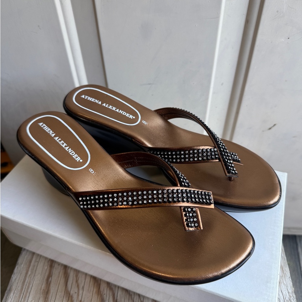 Athena Alexander Metallic Bronze Rhinestone Thong Sandals